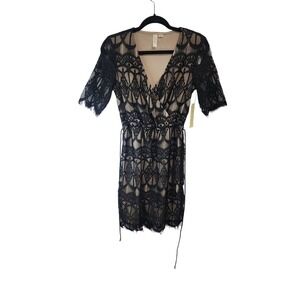 Tacera Black Lace Dress Party‎ Cocktail Lined Short Sleeve S Small